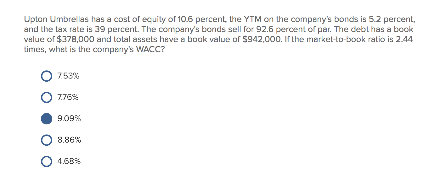 Solved Upton Umbrellas has a cost of equity of 10.6 percent,