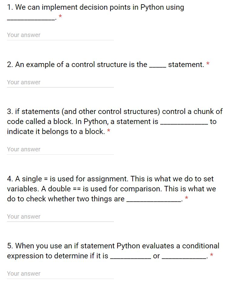 Solved 1. We can implement decision points in Python using | Chegg.com