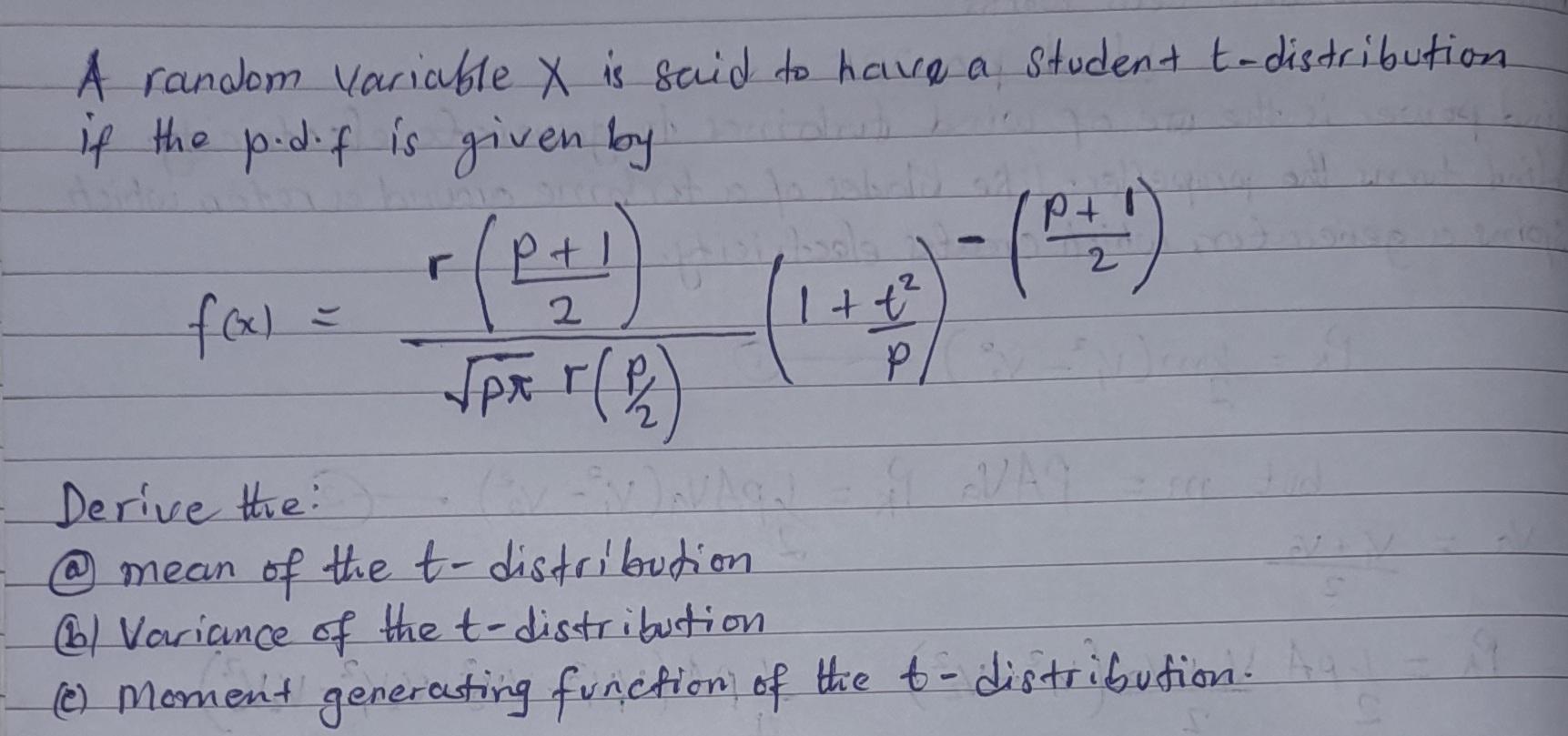 Solved A random variable X is said to have a student | Chegg.com