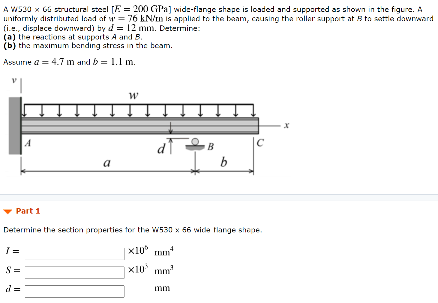 Solved A W530 ~ 66 structural steel [E = 200 GPa] | Chegg.com