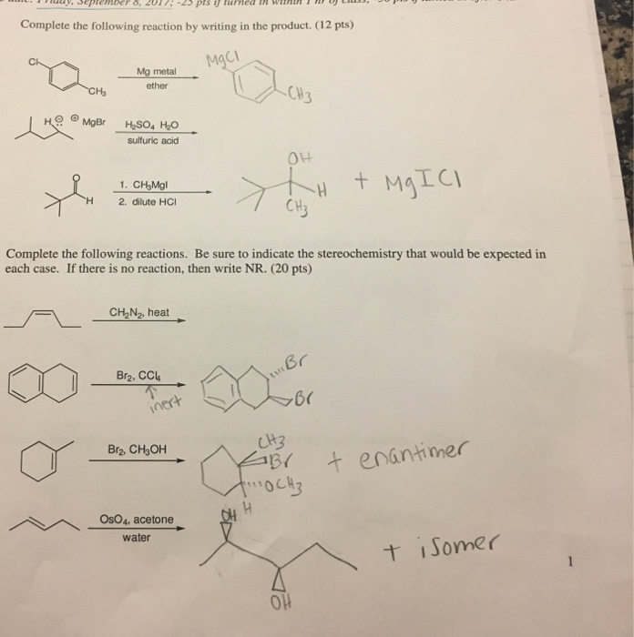 Solved Complete The Following Reaction By Writing In The | Chegg.com