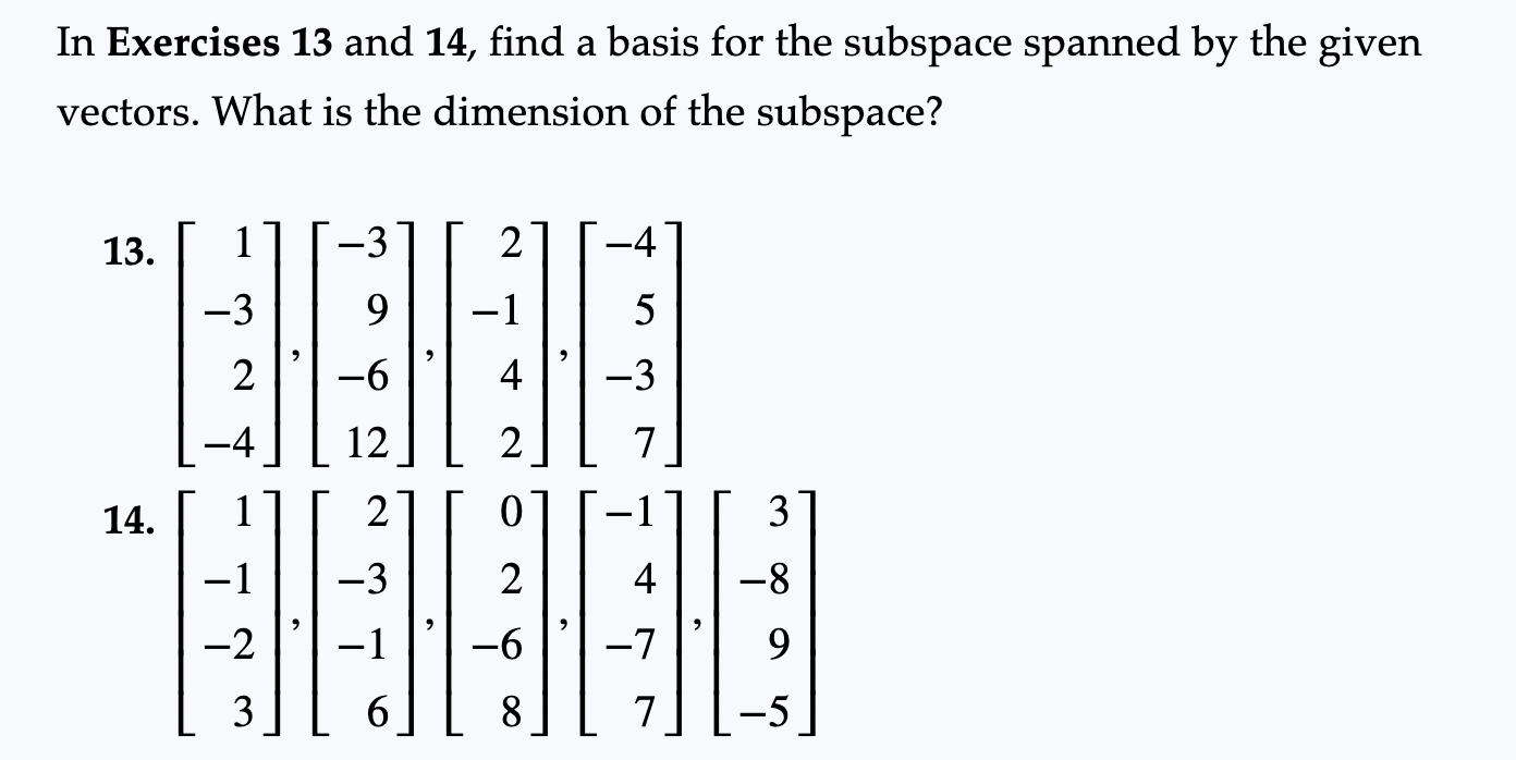 Solved In Exercises 13 And 14, Find A Basis For The Subspace | Chegg.com