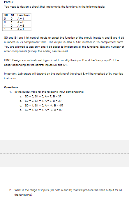 Solved Part B: You need to design a circuit that implements | Chegg.com