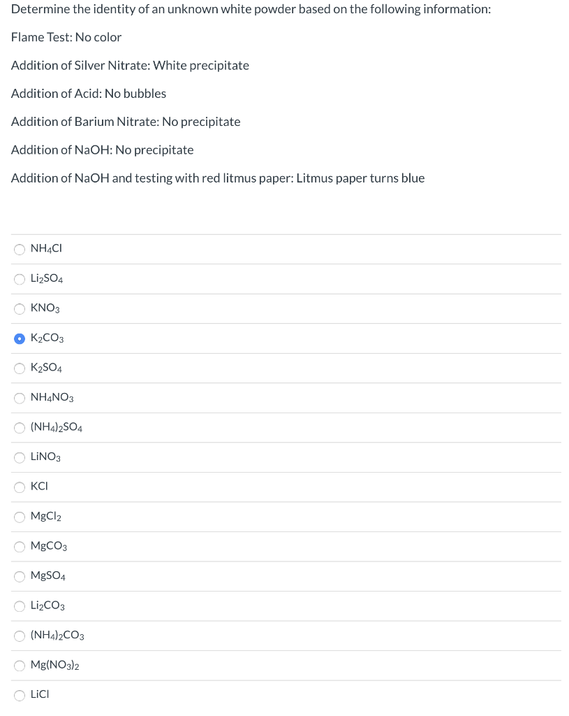 Solved Determine the identity of an unknown white powder