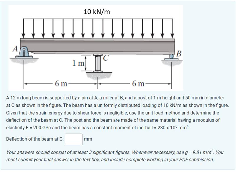 Solved A 12 m long beam is supported by a pin at A, a roller | Chegg.com