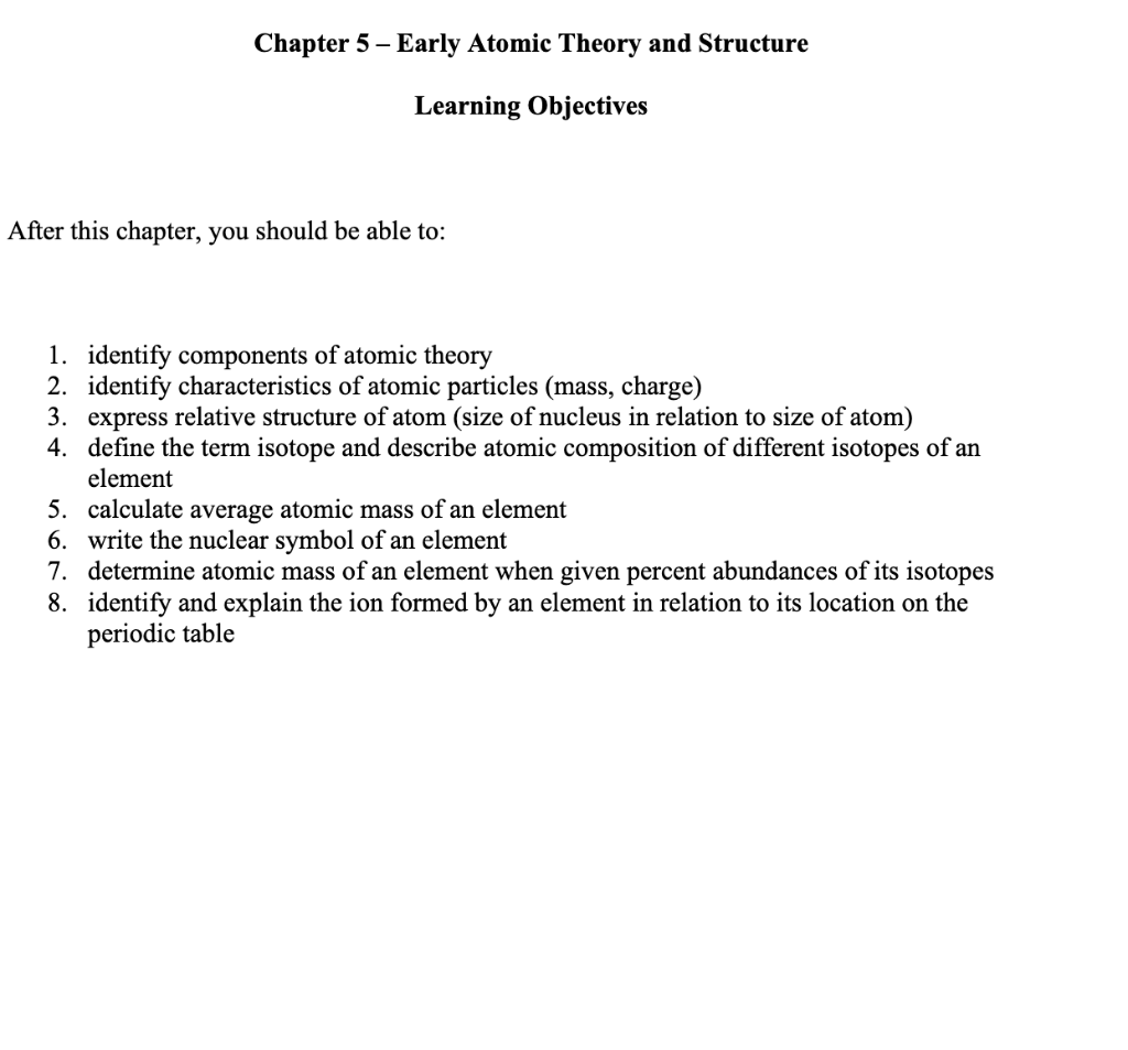 Solved Chapter 5 – Early Atomic Theory and Structure | Chegg.com
