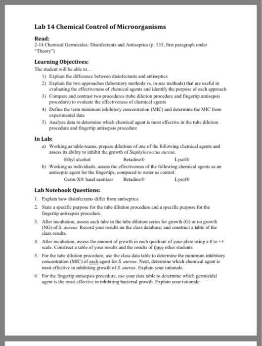 Solved 214 Chemical Germicides Disinfectants and