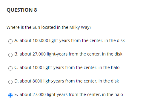 Solved QUESTION 8 Where is the Sun located in the Milky | Chegg.com