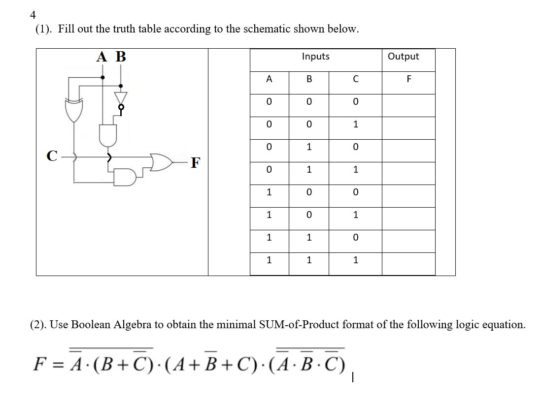 Solved (1). Fill out the truth table according to the | Chegg.com