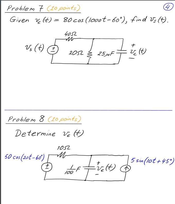 Solved 4 Problem 7 (20 points) Given vlt) = 80 cos | Chegg.com