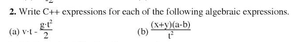 Solved 2. Write C++ expressions for each of the following | Chegg.com