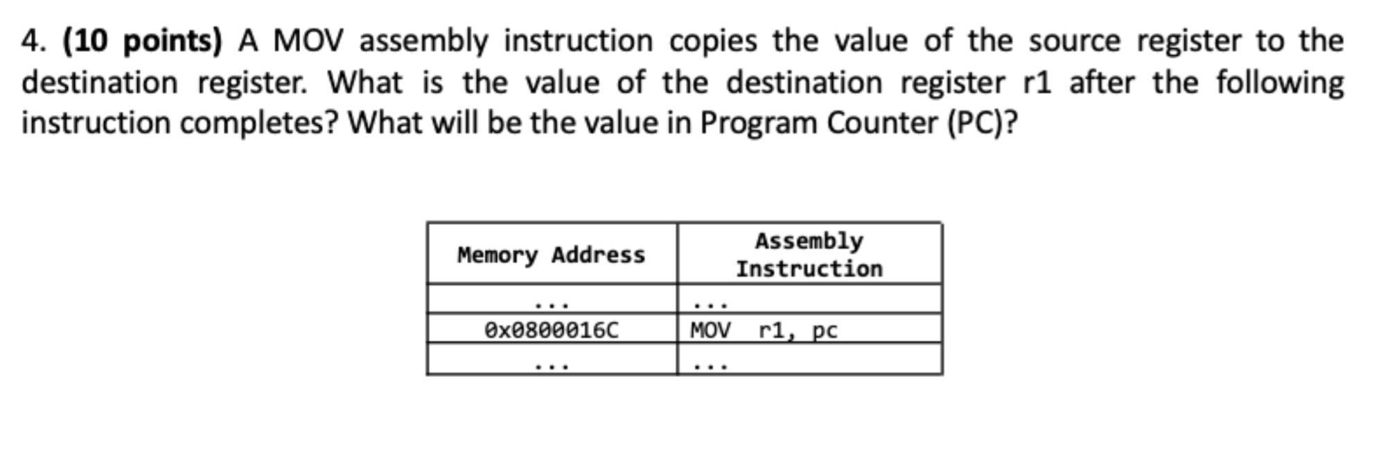 Solved 4. (10 points) A MOV assembly instruction copies the