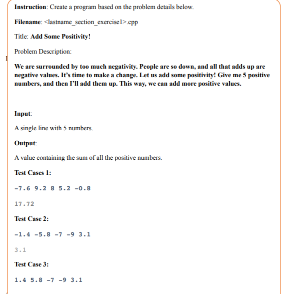 Solved Instruction: Create a program based on the problem | Chegg.com