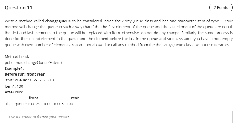 Solved Question 11 7 Points Write a method called change | Chegg.com