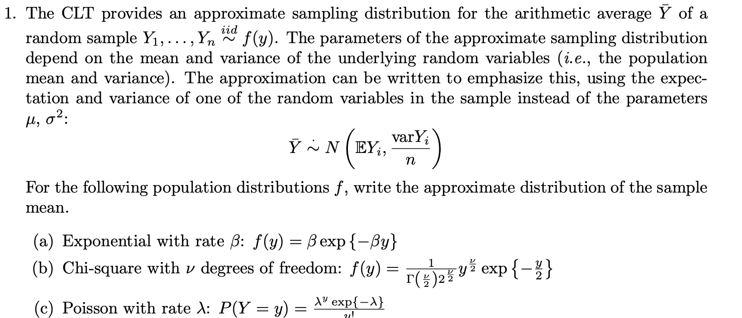 Solved 1. The Clt Provides An Approximate Sampling 