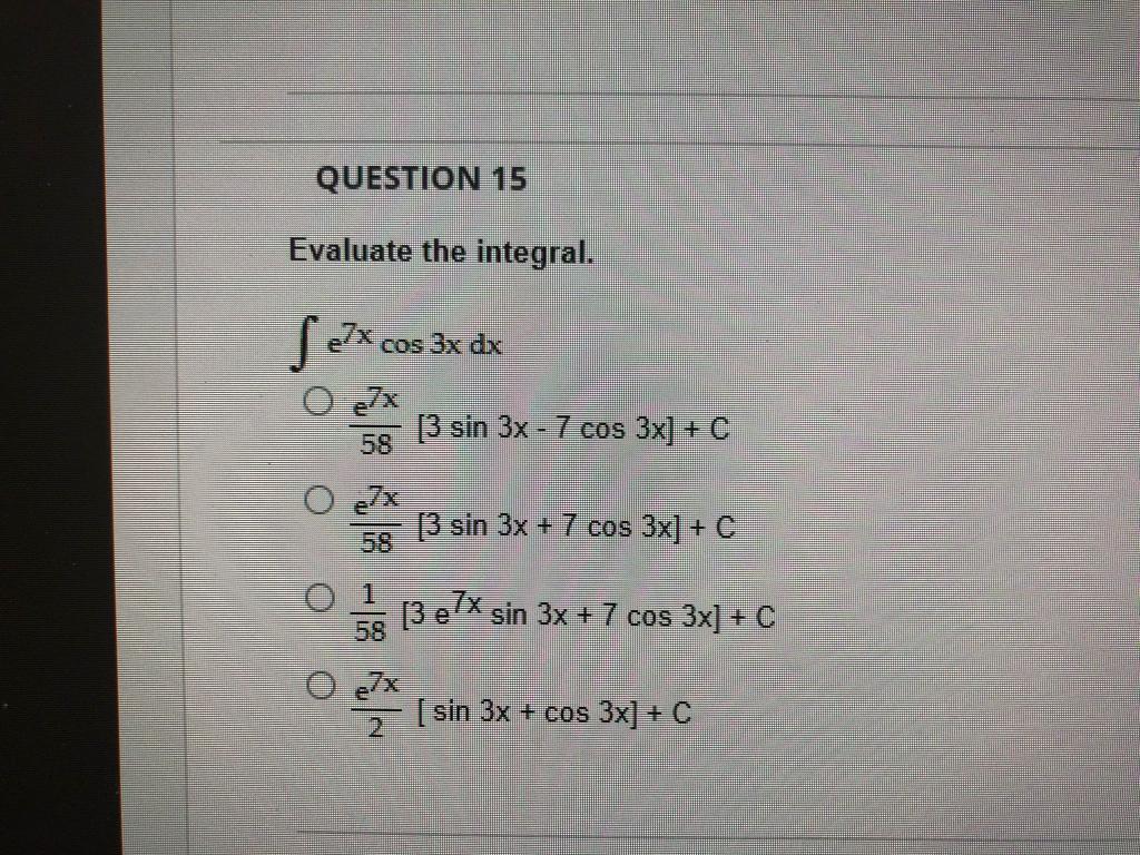 Solved Question 15 Evaluate The Integral Sex Cos 3x Dx O Ex