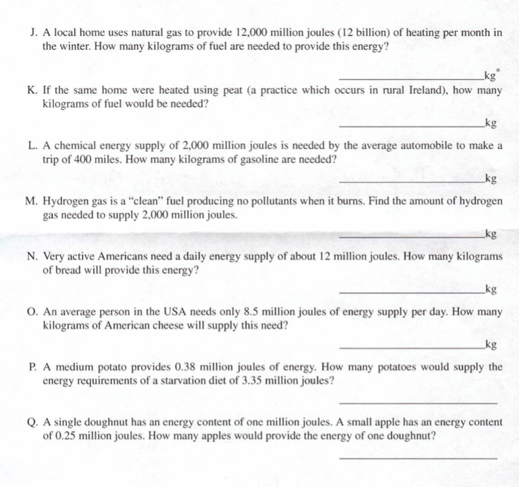 Solved Table 1. Heats of Combustion Fuels Energy Content