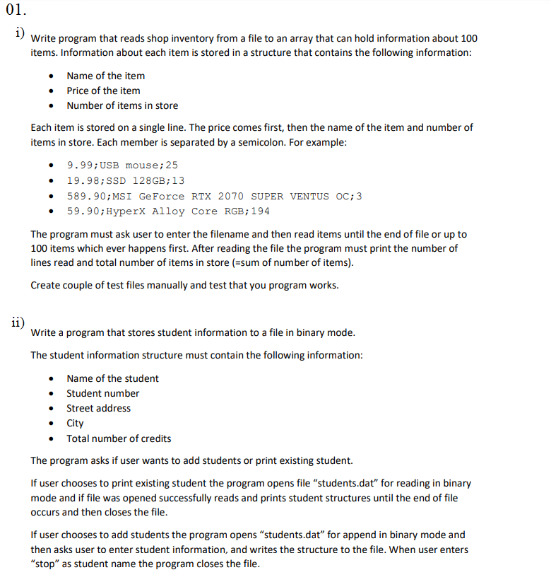 Solved 01 I Write Program That Reads Shop Inventory From A 9170