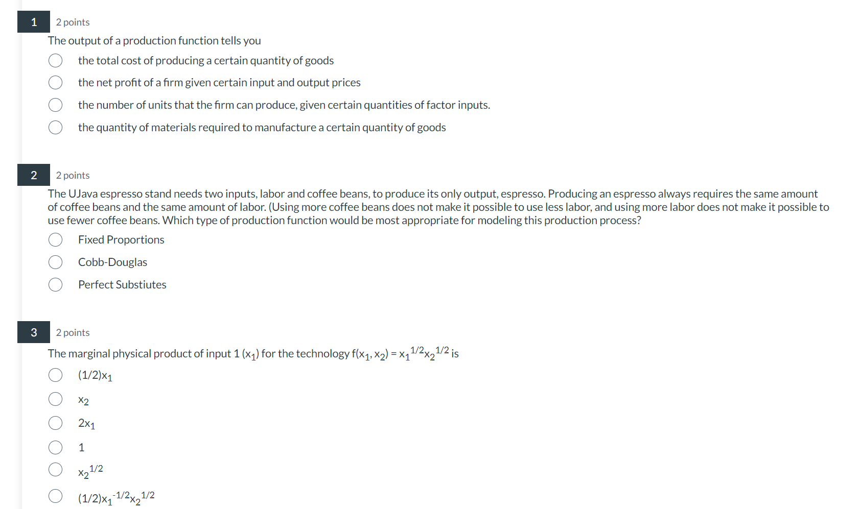 Solved 2 points The output of a production function tells | Chegg.com