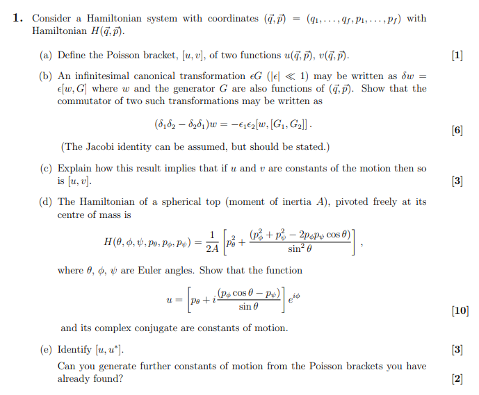 Solved Consider a Hamiltonian system with coordinates (~q, | Chegg.com