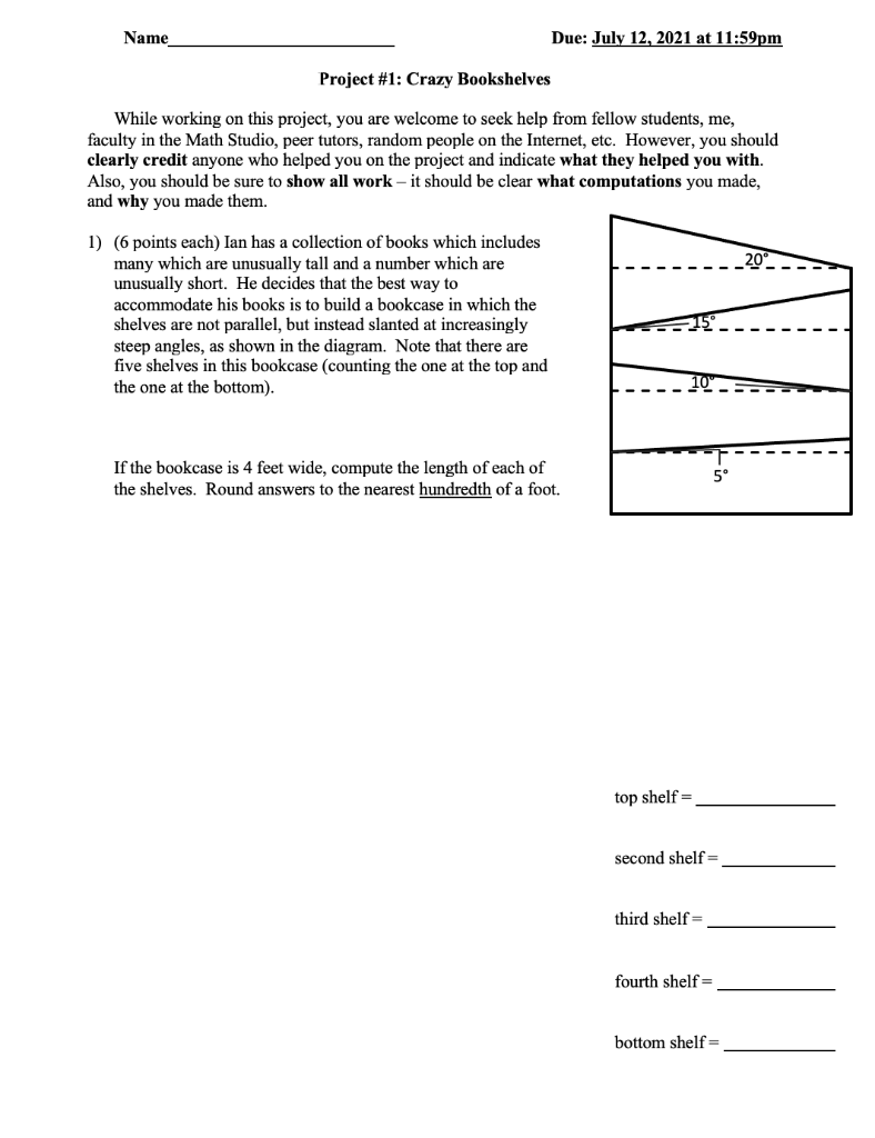 Solved Name Due: July 12, 2021 at 11:59pm Project #1: Crazy | Chegg.com