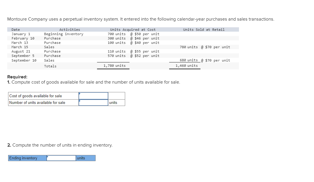 Solved Montoure Company uses a perpetual inventory system. | Chegg.com