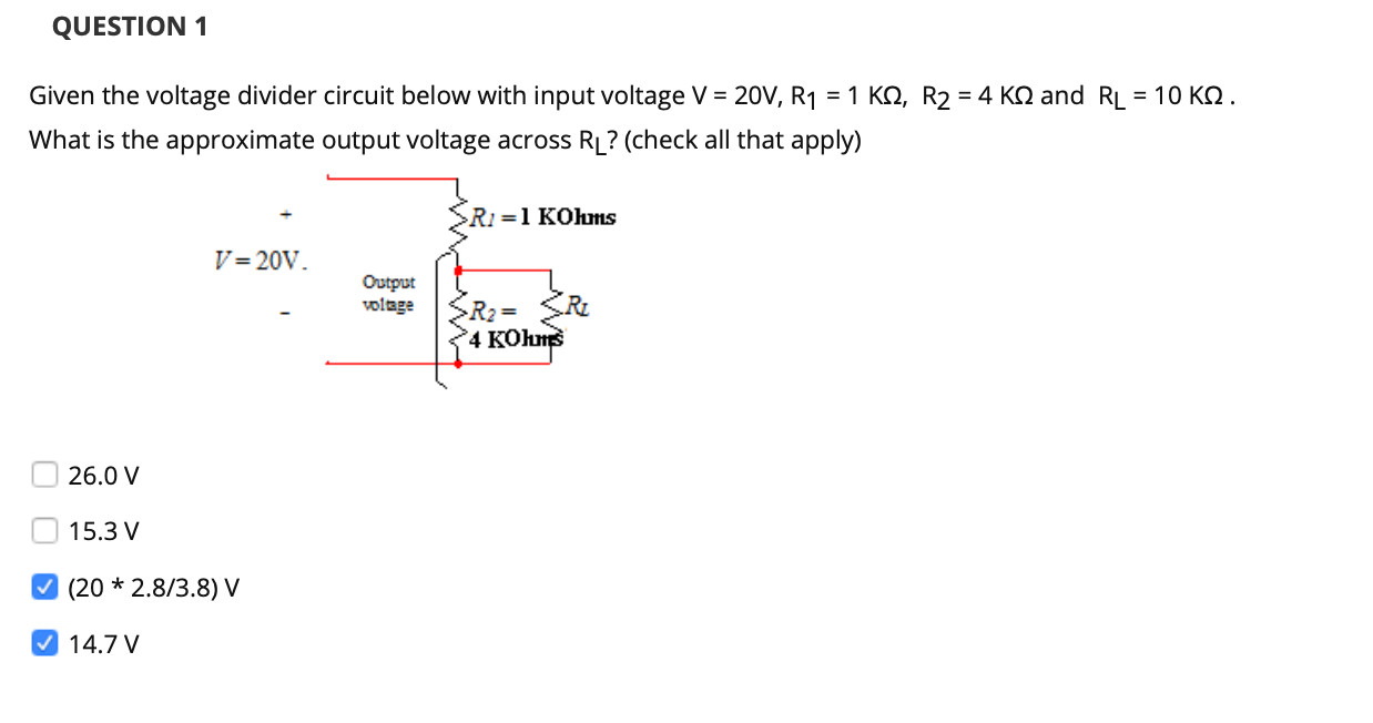 Solved QUESTION 1 Given the voltage divider circuit below | Chegg.com