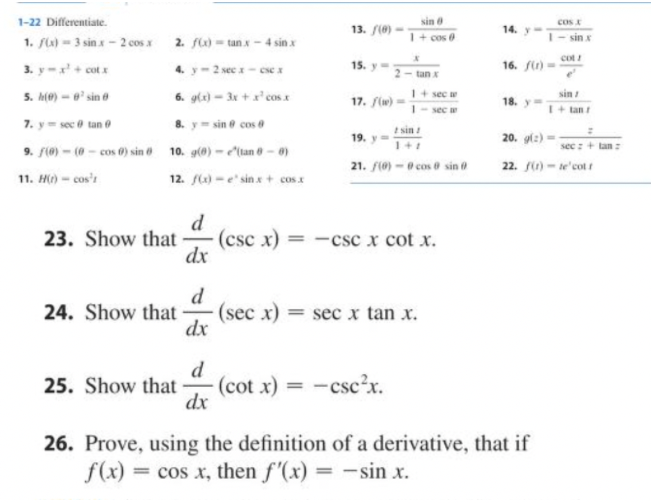 Solved 1 22 Differentiate 1 F X 3sinx−2cosx 2