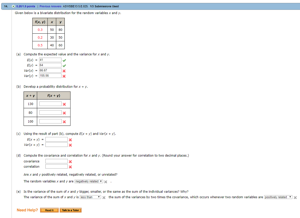 Solved Given Below Is A Bivariate Distribution For The | Chegg.com