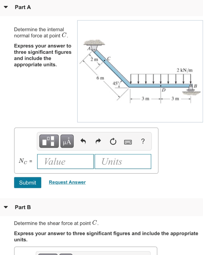 Solved Part A Determine the internal normal force at point C | Chegg.com