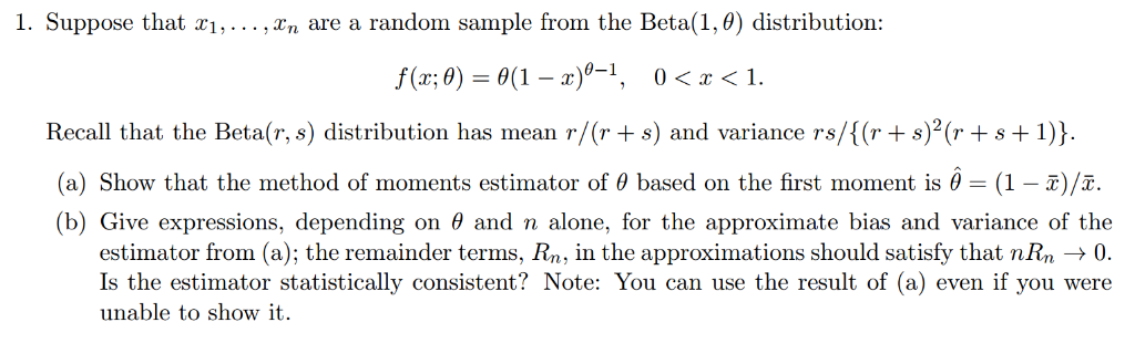 Solved 1. Suppose That Xi,,xn Are A Random Sample From 