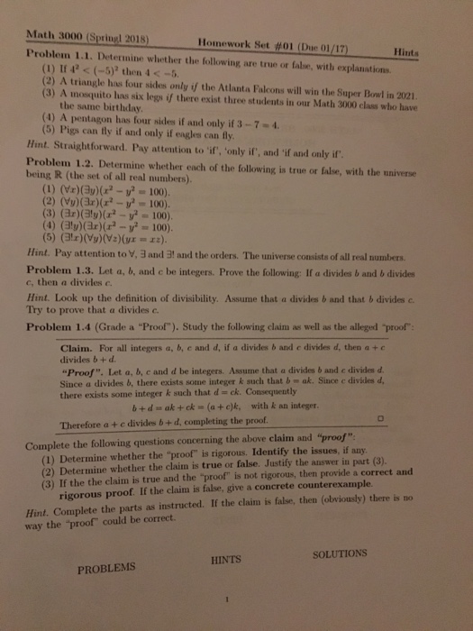 Math 3000 (Springl 2018) Problem 1.1. Determine | Chegg.com