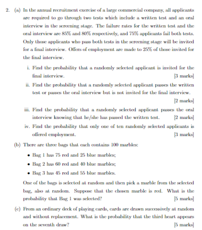 Solved 2. (a) In the annual recruitment exercise of a large | Chegg.com