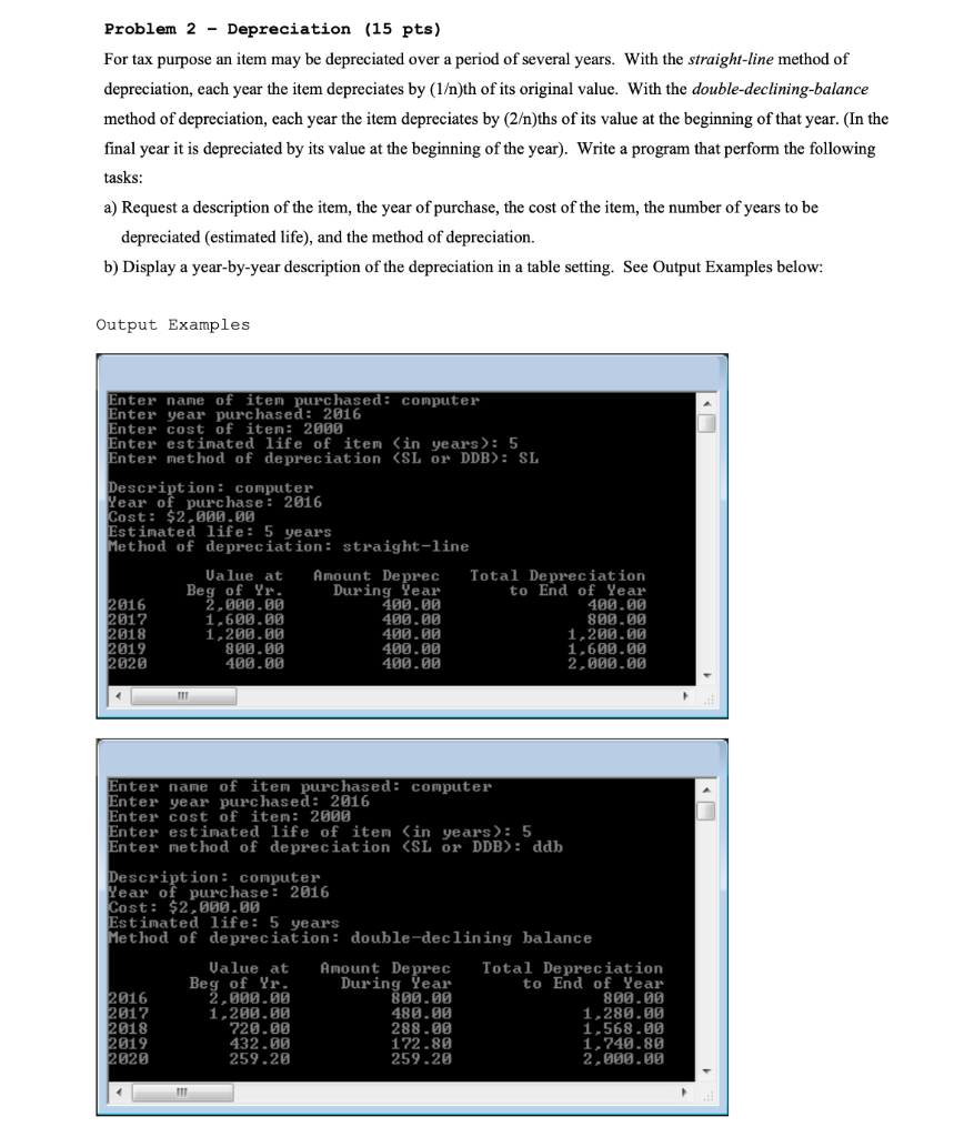 Solved Problem 2 - Depreciation (15 pts) For tax purpose an | Chegg.com