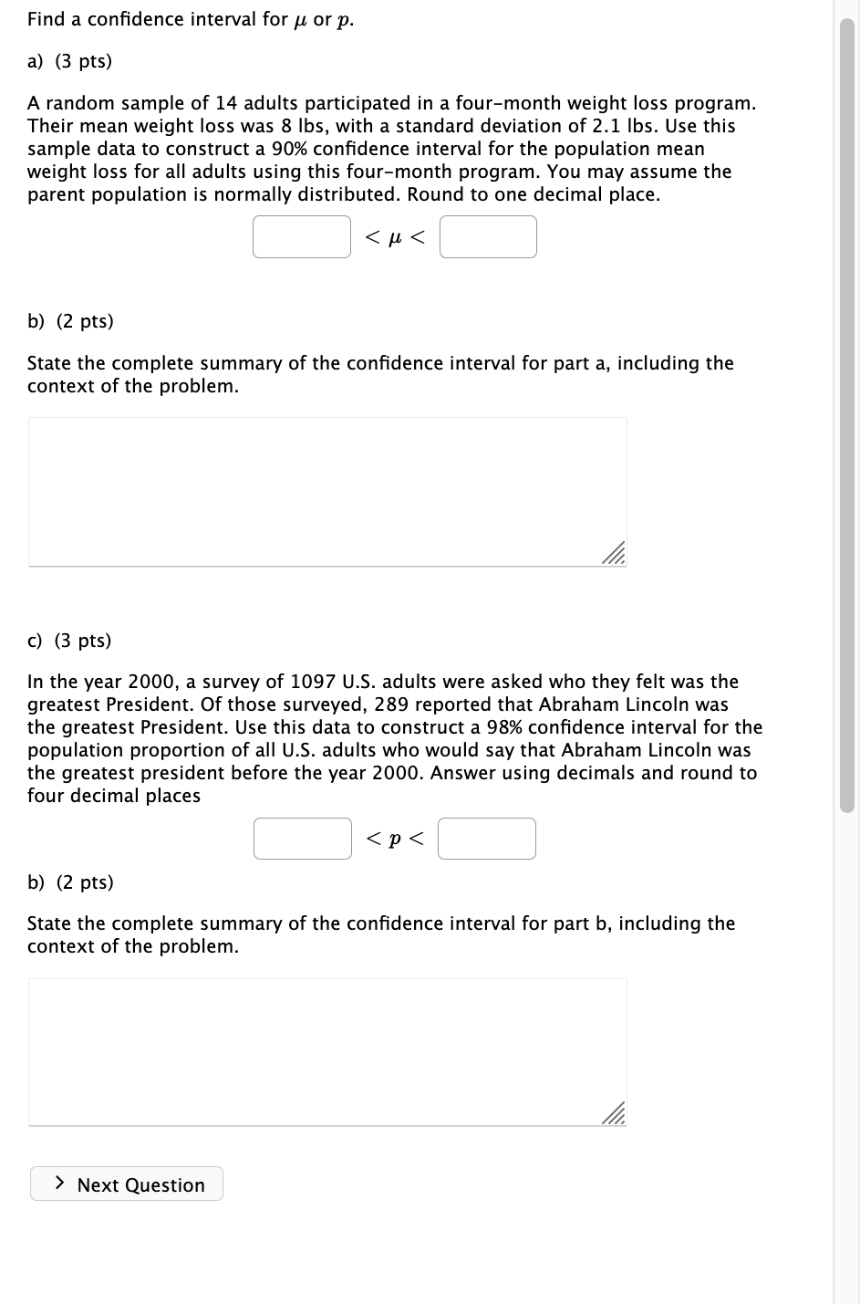 Solved Find a confidence interval for u or p. a) (3 pts) A | Chegg.com