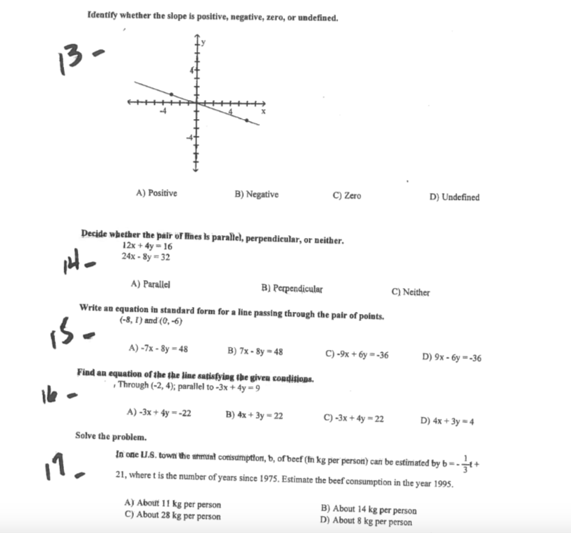 Solved Identify whether the slope is positive, negative, | Chegg.com