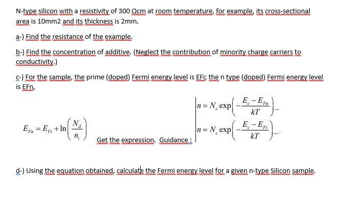 Solved N-type silicon with a resistivity of 300 cm at room | Chegg.com