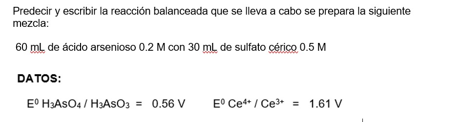 Predecir y escribir la reacción balanceada que se lleva a cabo se prepara la siguiente mezcla: \( 60 \mathrm{~mL} \) de ácido