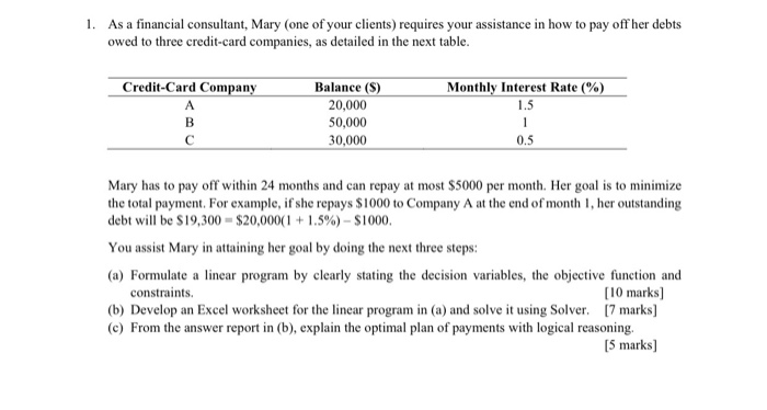 1 As A Financial Consultant Mary One Of Your Chegg Com