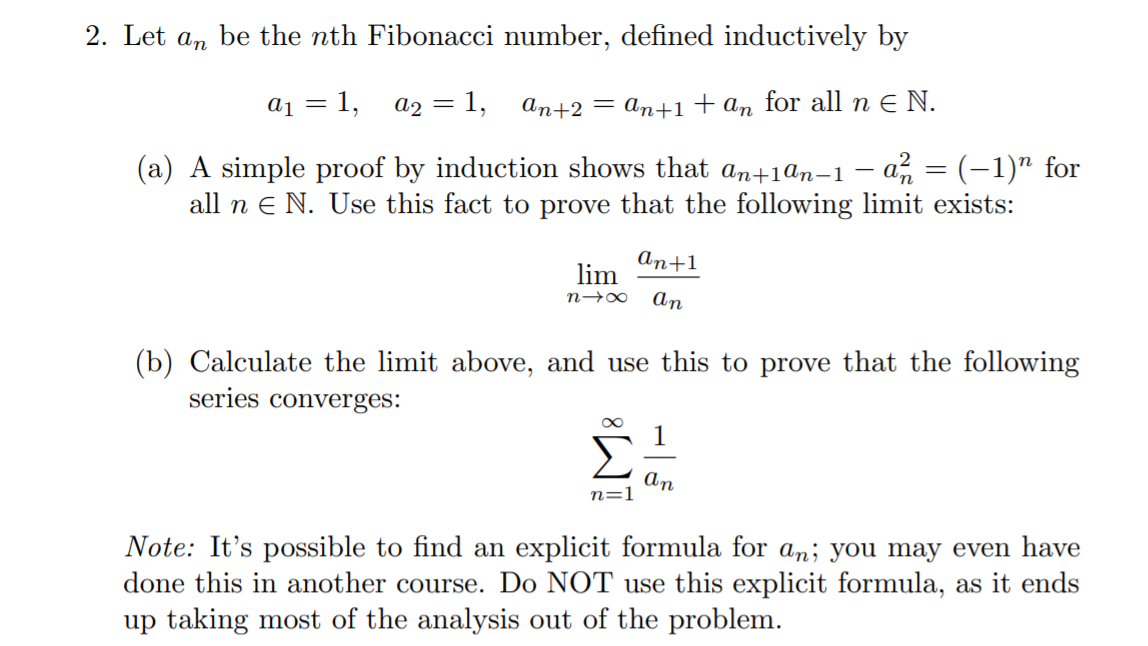 Solved 2. Let An Be The Nth Fibonacci Number, Defined | Chegg.com