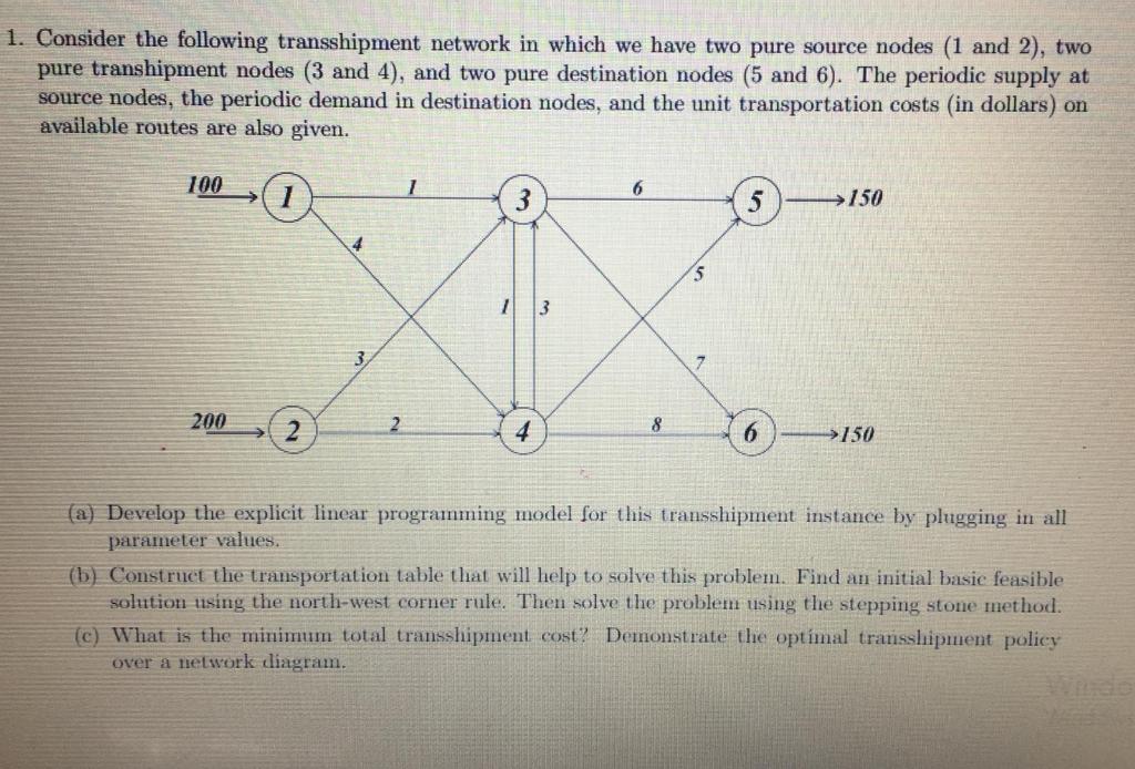 Solved 1. Consider The Following Transshipment Network In | Chegg.com