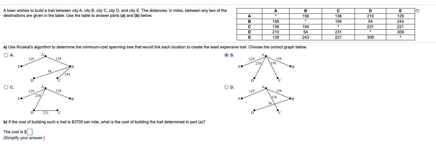 Solved D A Town Wishes To Build A Trail Between City A, City | Chegg.com