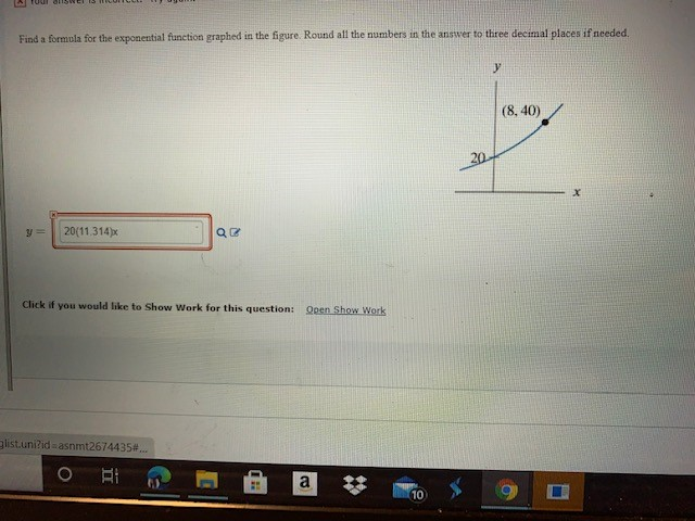 Solved Find the formula for the exponential function graphed | Chegg.com