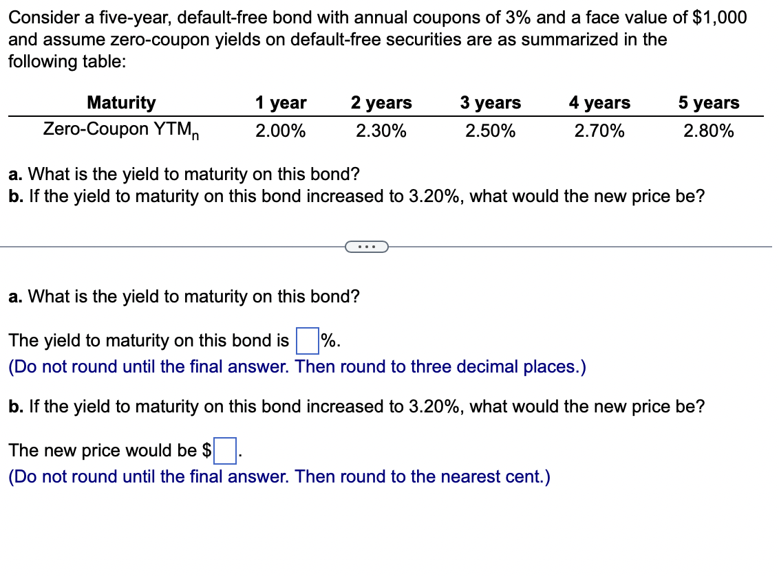 Solved Consider A Five Year Default Free Bond With Annual Chegg Com