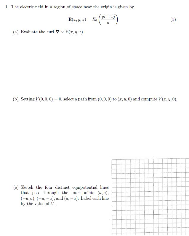 Solved 1. The electric field in a region of space near the | Chegg.com