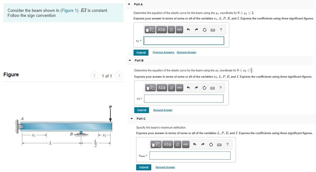 Solved Part A Consider the beam shown in (Figure 1). El is | Chegg.com