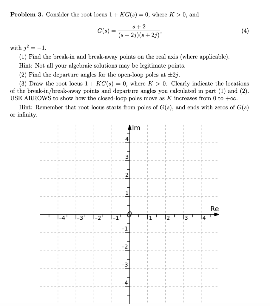 Solved Problem 3. Consider the root locus 1+ KG(s) = 0, | Chegg.com
