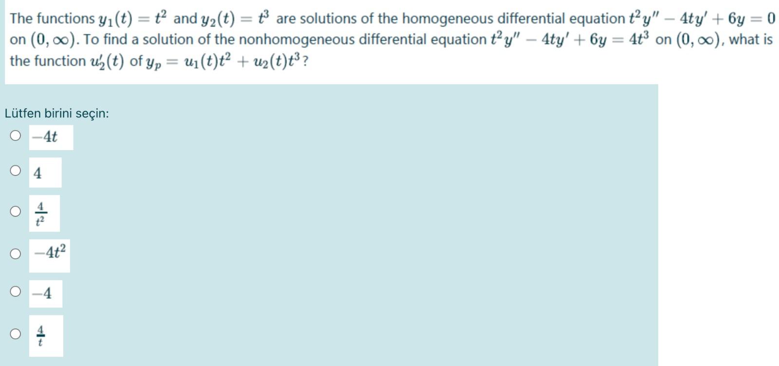 Solved The Functions Yı T And Yz T ť Are Solutions