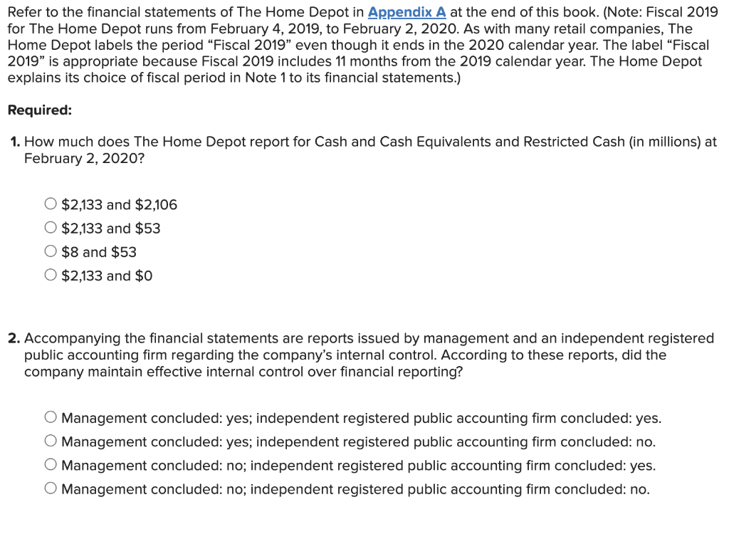 Solved Refer to the financial statements of The Home Depot