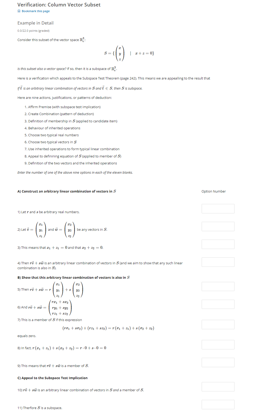 Verification: Column Vector Subset W Bookmark this | Chegg.com
